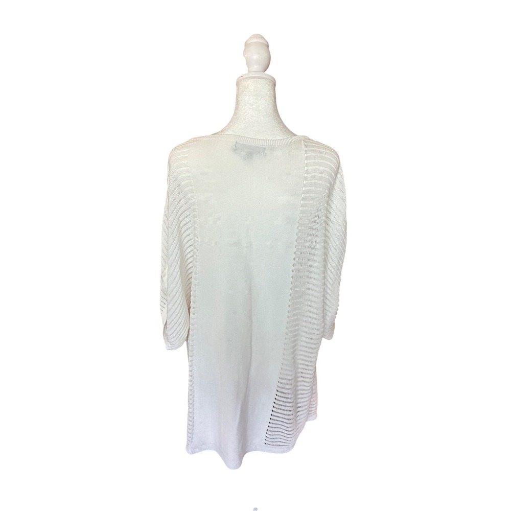 Mossimo Womens Ivory V-Neck Dolman Short Sleeve Open Knit Tunic Sweater Large - Picture 2 of 4